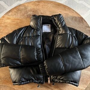 Garage Cropped Leather-like puffer jacket. Almost brand new!